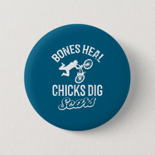 Funny Bones Heal Chicks Dig S Bmx Biking  6 Cm Round Badge