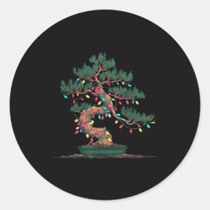 Funny Bonsai Tree Christmas Graphics Lights Lover  Classic Round Sticker