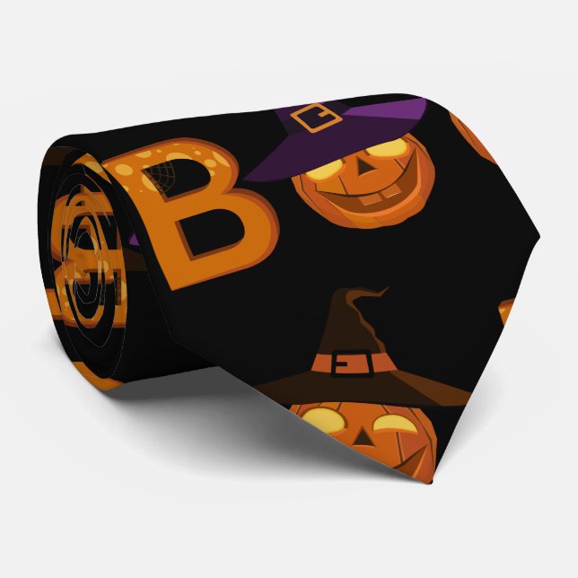 Funny Boo Halloween Pumpkin Illustration    Tie (Rolled)
