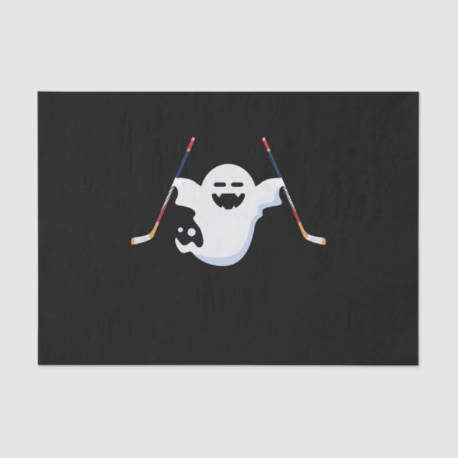 Funny Boo Playing Ice Hockey Halloween Long Sleeve Tissue Paper (Front)