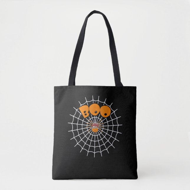 Funny Boo Spider Web Halloween Long Sleeve Tote Bag (Front)