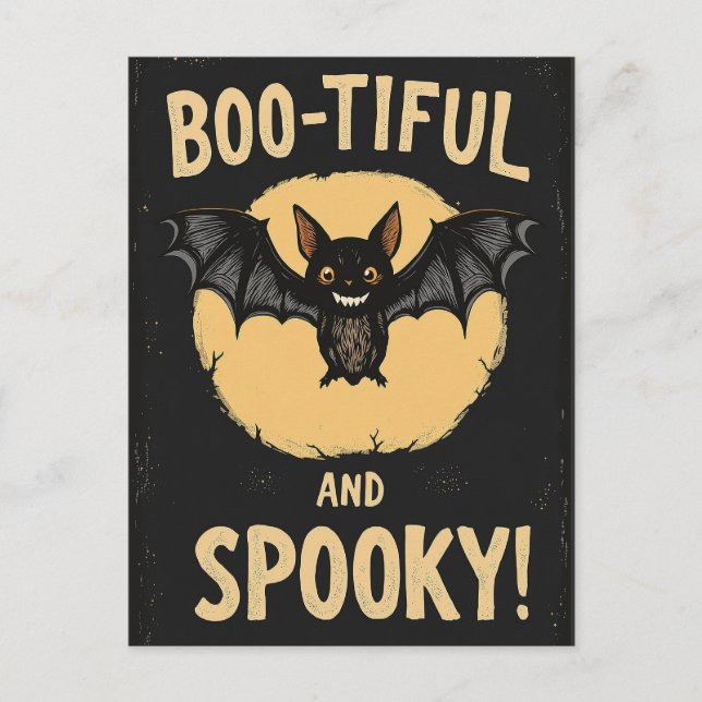 Funny Boo-tiful and Spooky Bat Halloween Postcard (Front)