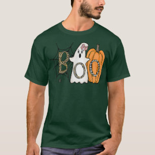 Funny Boo Wearing Bandanna Pumpkin Leopard Plaid H T-Shirt