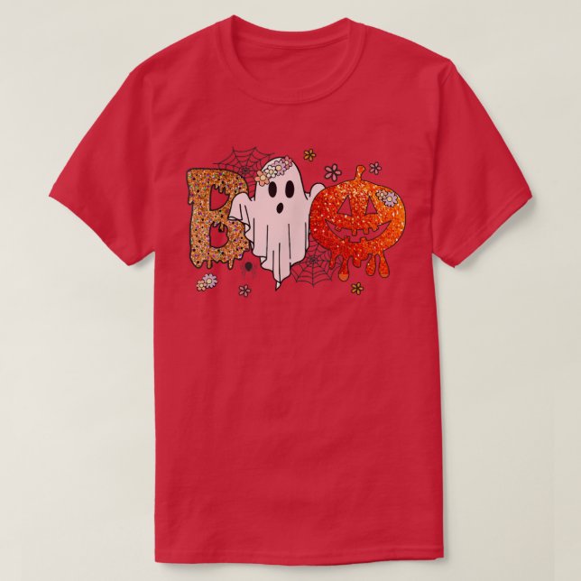 Funny boo with ghost and pumpkins for halloween co T-Shirt (Design Front)