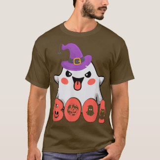 Funny Boo With Ghost Witch Hat For Girl Boy Kids  T-Shirt