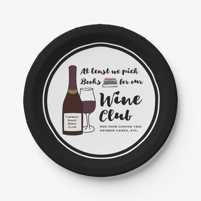Funny Book Club | Drink Wine Club Girls Night Out Paper Plate (Front)