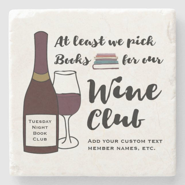 Funny Book Club | Drink Wine Club Girls Night Out Stone Coaster (Front)