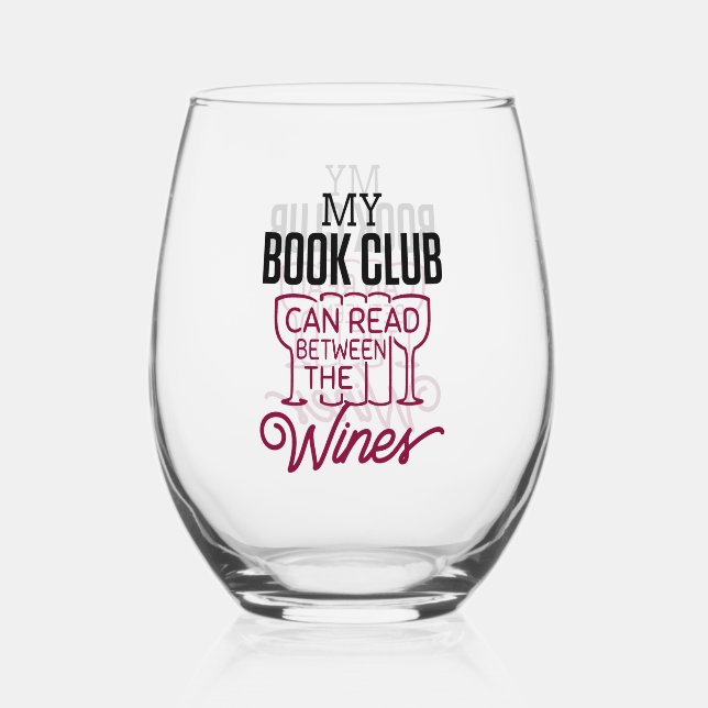 Funny Book Club Wine Stemless Wine Glass (Front)