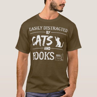 Funny Book Lover Easily Distracted By Cats And Boo T-Shirt