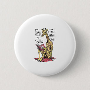 Funny Book Lover Giraffe Long Form Tall Tales Read 6 Cm Round Badge