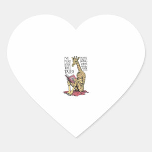 Funny Book Lover Giraffe Long Form Tall Tales Read Heart Sticker