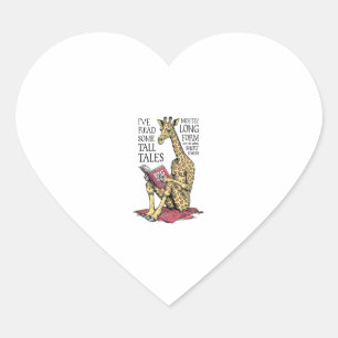 Funny Book Lover Giraffe Long Form Tall Tales Read Heart Sticker