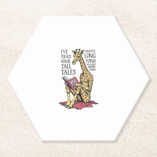 Funny Book Lover Giraffe Long Form Tall Tales Read Paper Coaster (Front)