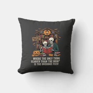 Funny Book Lover Halloween Skeleton Library Design Cushion