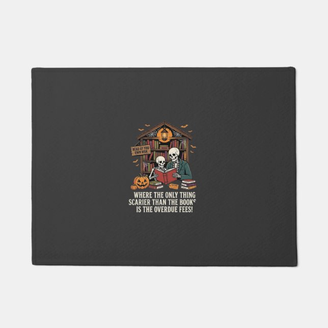 Funny Book Lover Halloween Skeleton Library Design Doormat (Front)