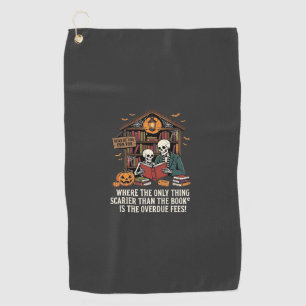 Funny Book Lover Halloween Skeleton Library Design Golf Towel
