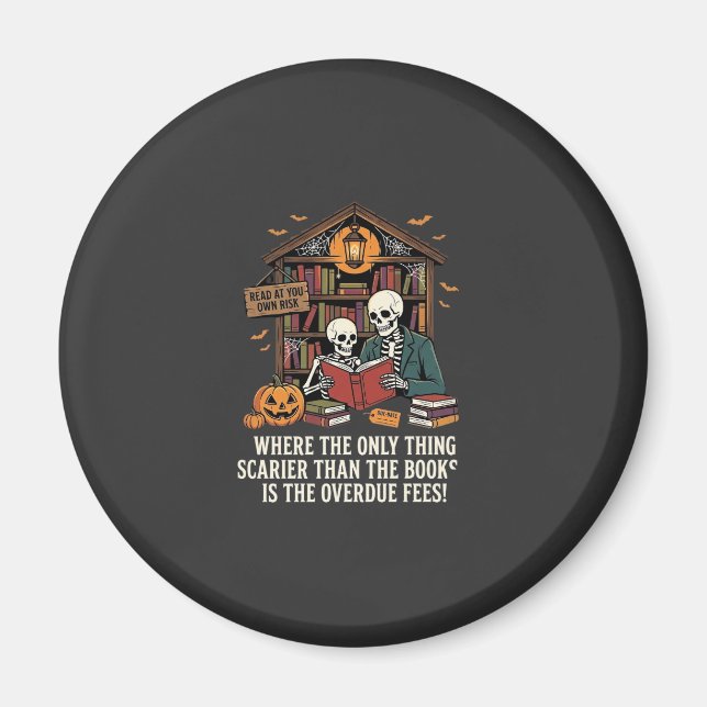 Funny Book Lover Halloween Skeleton Library Design Magnet (Front)