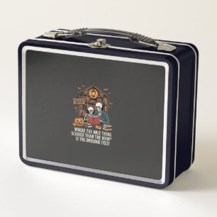 Funny Book Lover Halloween Skeleton Library Design Metal Lunch Box