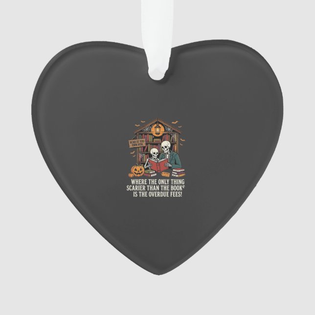 Funny Book Lover Halloween Skeleton Library Design Ornament (Front)