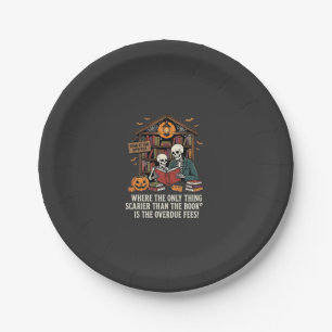 Funny Book Lover Halloween Skeleton Library Design Paper Plate