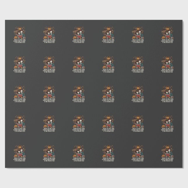 Funny Book Lover Halloween Skeleton Library Design Wrapping Paper (Flat)
