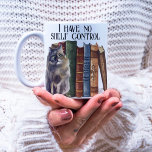 Funny Book Lover Quote Cute Cats Bookworm Name Coffee Mug<br><div class="desc">Funny book-lover design with stacks of watercolor-painted books and cute kittens with a customisable quote "I have no shelf control" and a name for a personalised gift for your book lover friends and family or book club members.</div>