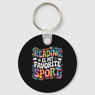 Funny book lover tie dye groovy reading is favorit key ring
