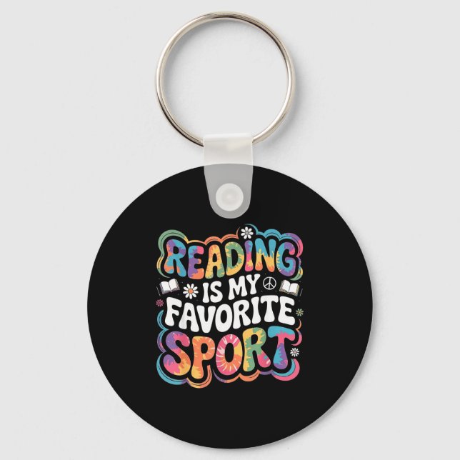 Funny book lover tie dye groovy reading is favorit key ring (Front)