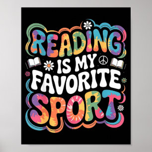 Funny book lover tie dye groovy reading is favorit poster