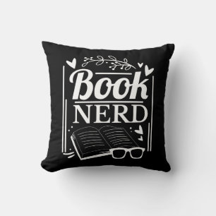 Funny Book Nerd Quote Black White Throw Pillow