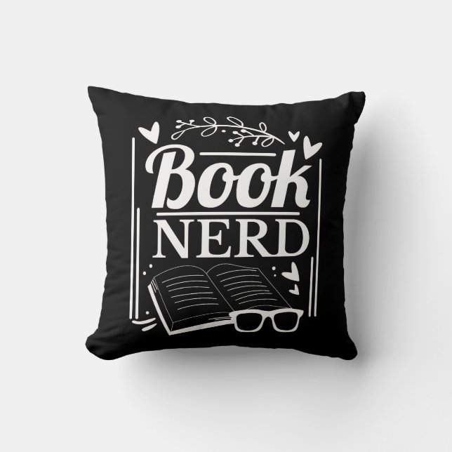 Funny Book Nerd Quote Black White Throw Pillow (Front)