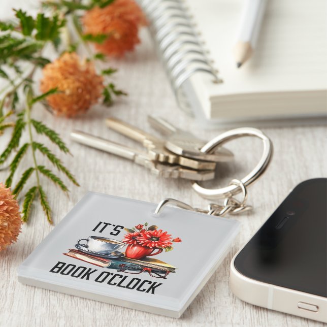 Funny book o'clock word art key ring (Front Right)
