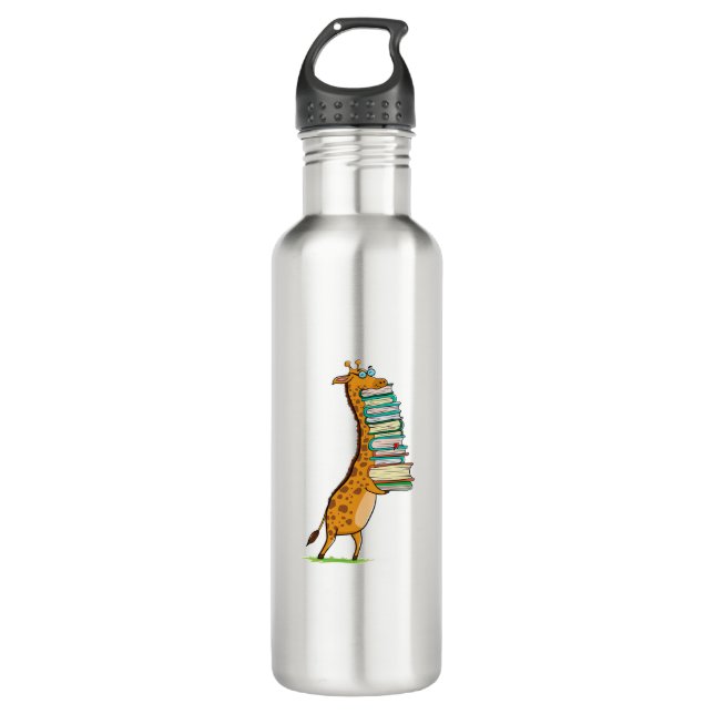 Funny Book Reading Giraffe I Love My Library   710 Ml Water Bottle (Front)