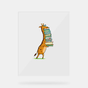 Funny Book Reading Giraffe I Love My Library   Acrylic Sign