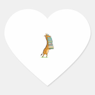 Funny Book Reading Giraffe I Love My Library   Heart Sticker
