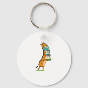Funny Book Reading Giraffe I Love My Library   Key Ring