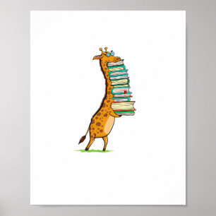 Funny Book Reading Giraffe I Love My Library Poster