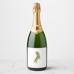 Funny Book Reading Giraffe I Love My Library Sparkling Wine Label