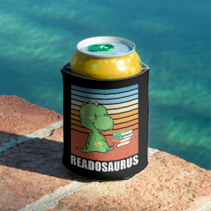 Funny Book Readosaurus Dinosaur Reading Dino Retro Can Cooler