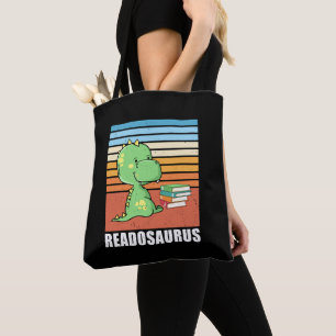 Funny Book Readosaurus Dinosaur Reading Dino Retro Tote Bag