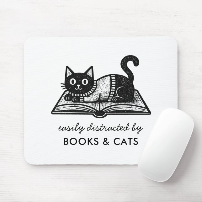 Funny Bookish Black Cat Book Lover Saying Mouse Pad (With Mouse)