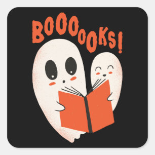 Funny Bookworm Ghost Halloween Costume Boooooks Square Sticker