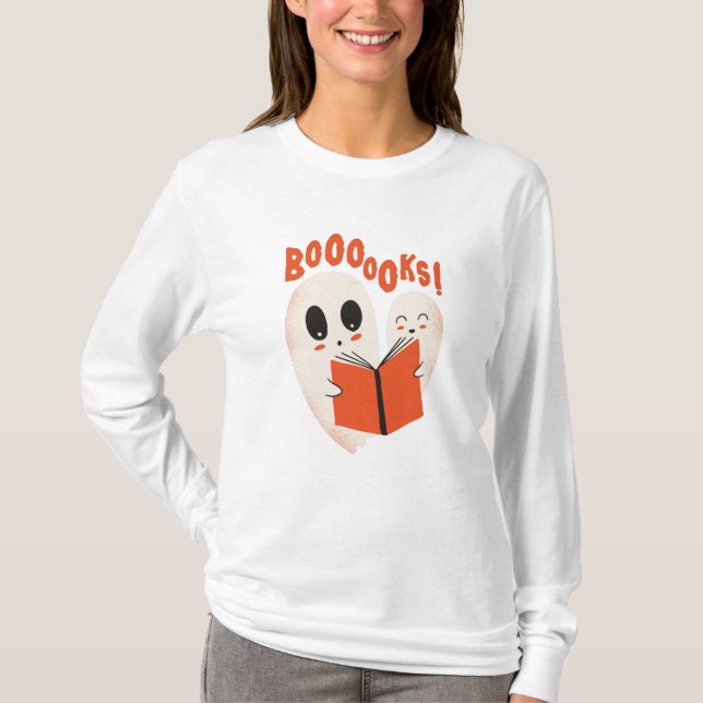 Funny Bookworm Ghost Halloween Costume Boooooks T-Shirt (Front)