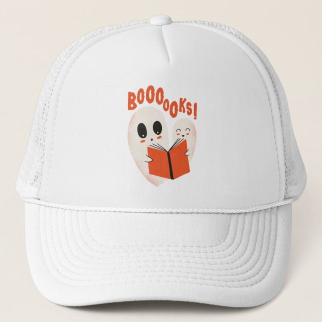 Funny Bookworm Ghost Halloween Costume Boooooks Trucker Hat (Front)