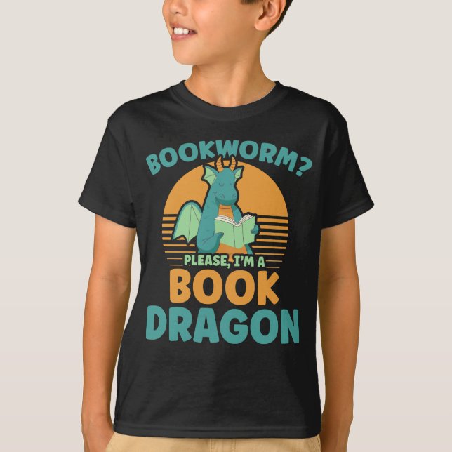 Funny Bookworm Kids Dragon Lover Book Reader Fun T-Shirt (Front)