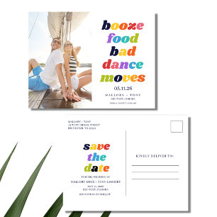 Funny Booze Food Bad Dance Moves Save the Date Announcement Postcard