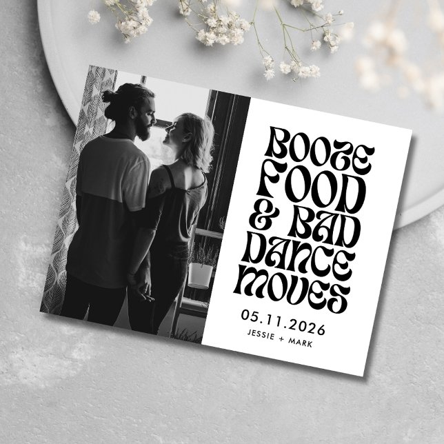 Funny Booze, Food, Bad Dance Moves Save the Date Announcement Postcard (Funny Booze, Food, Bad Dance Moves Save the Date Postcard)
