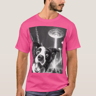 Funny Border Collie Alien Ufo Taking A Selfie Dog T-Shirt