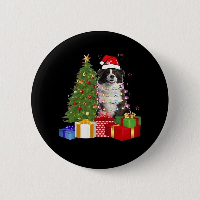 Funny Border Collie Christmas Tree Merry Christmas 6 Cm Round Badge (Front)