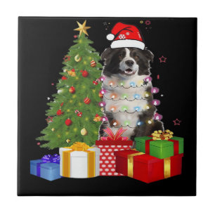 Funny Border Collie Christmas Tree Merry Christmas Tile